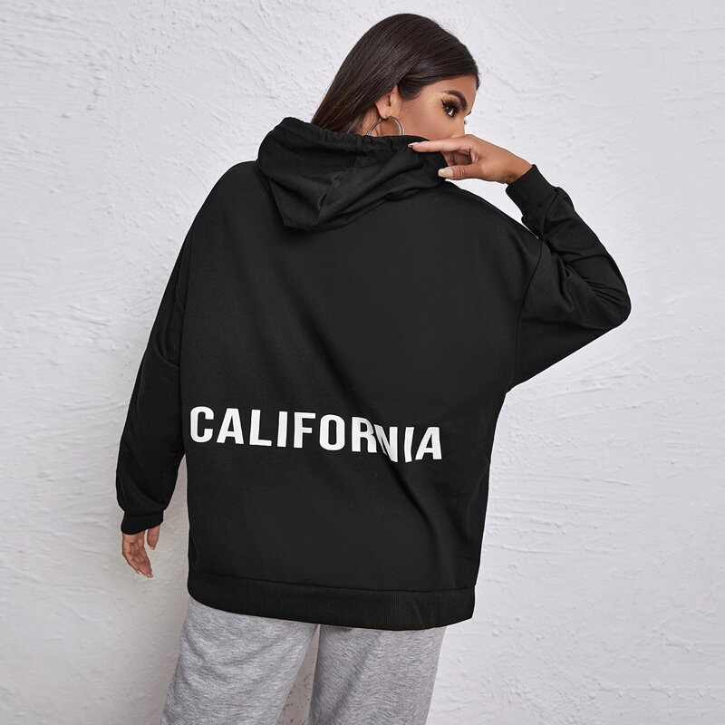 

Kangaroo Pocket Letter Graphic Drawstring Hoodie, Black