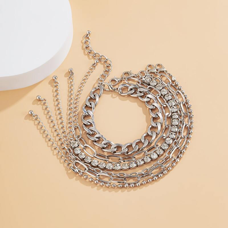 

6pcs Rhinestone Chain Bracelet, Silver