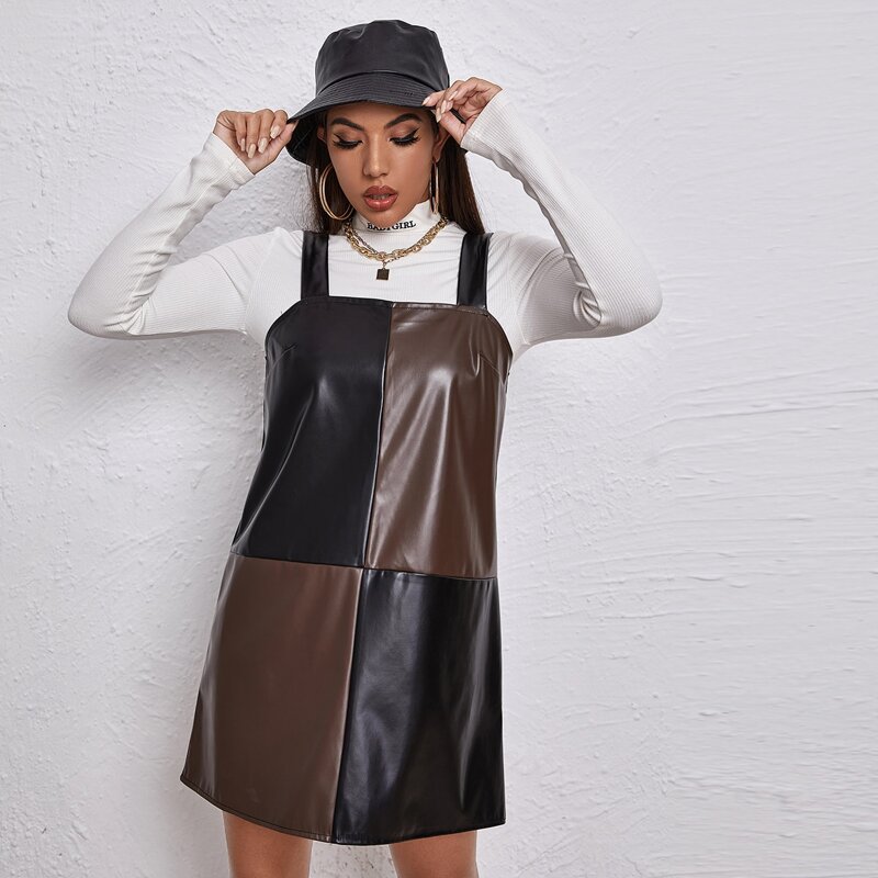 

Colorblock PU Leather Cami Dress, Multicolor