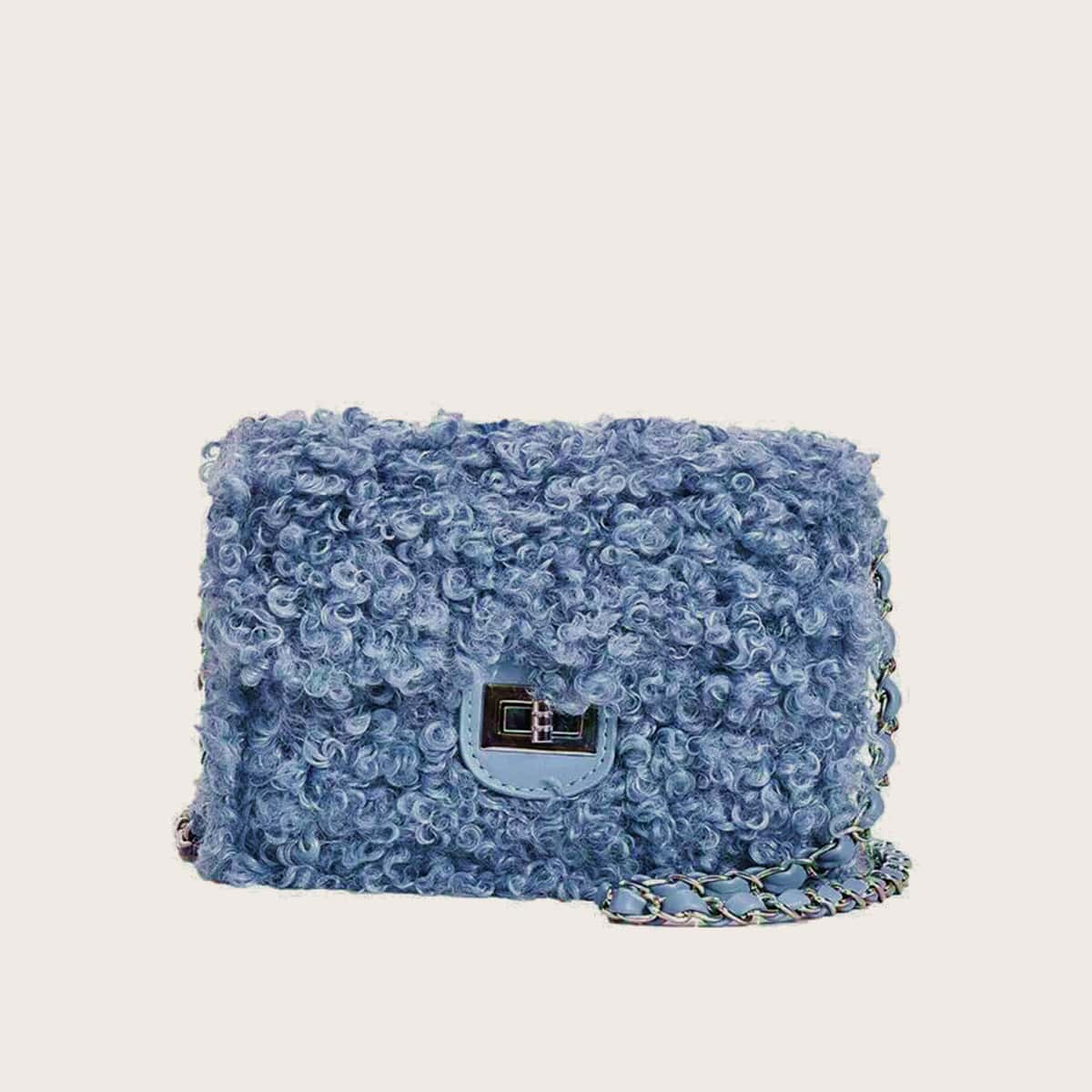 

Solid Fluffy Crossbody Bag, Dusty blue