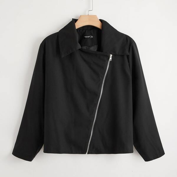 

Plus Oblique Zipper Moto Jacket, Black