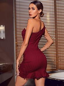 SHEIN Privé Đầm Thắt nút màu trơn Thanh lịch - Màu Đỏ Sâu - Xem 2