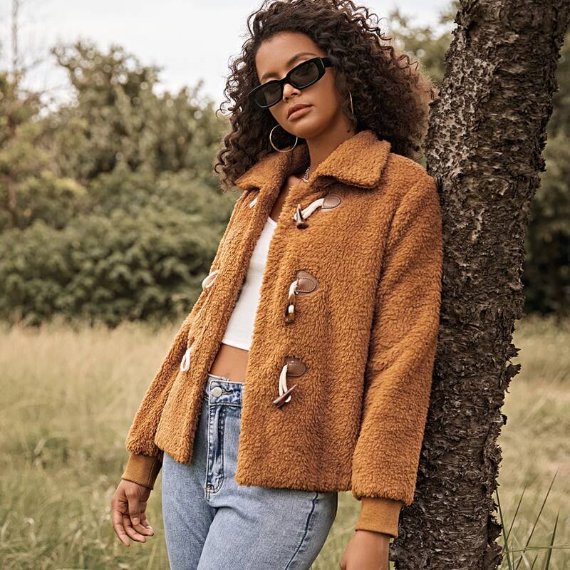 

Collared Teddy Duffle Jacket, Brown