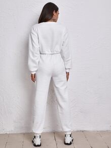 SHEIN Unity Waffle Knit Sweatshirt & Slant Pocket Trousers Set - White - View 2