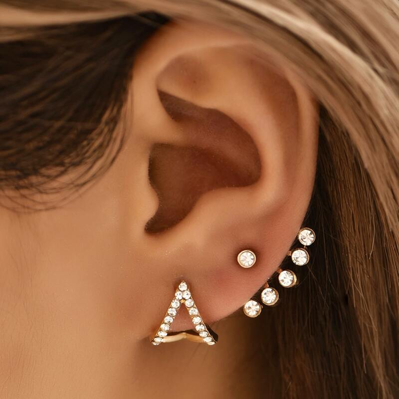 

2pairs Rhinestone Decor Earrings Set, Gold