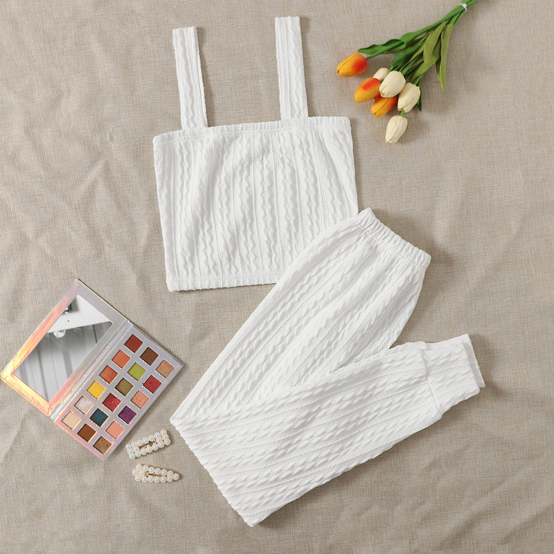 

Straps Crop Top & Pants Lounge Set, White