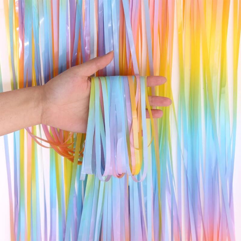1pc Rainbow Party Tassel Curtain, Multicolor