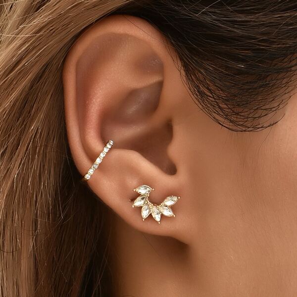 

3pcs Rhinestone Decor Earrings, Gold
