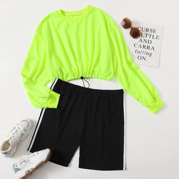 

на кулиске Полосатый Спортивный Комплект из двух предметов размера плюс, Многоцветный