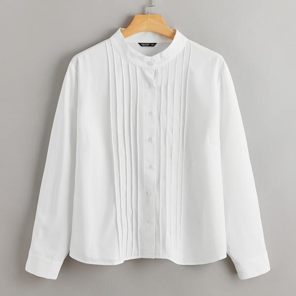 

Plus Pleated Detail Button Up Blouse, White