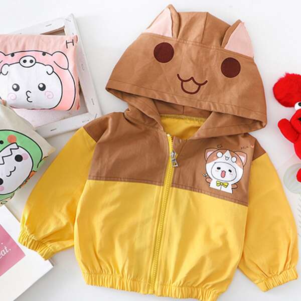 

Baby Boy 3D Ear Design Cartoon Graphic Hooded Jacket, Multicolor