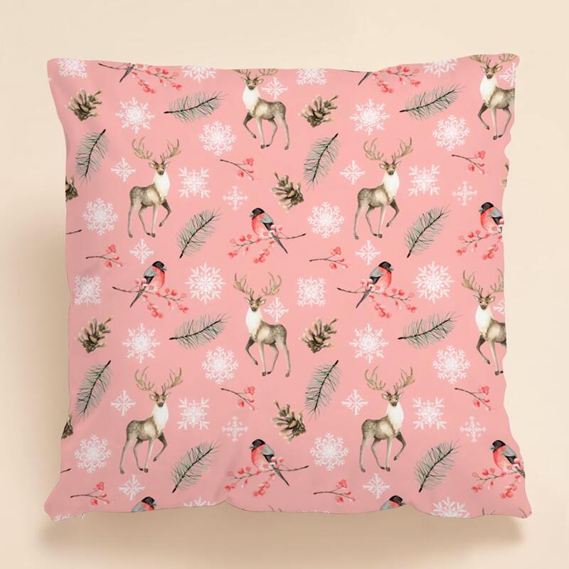 

Deer & Bird Print Cushion Cover Without Filler, Pink