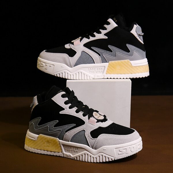 

Lace-up Front Color Block Chunky Sneakers, Grey