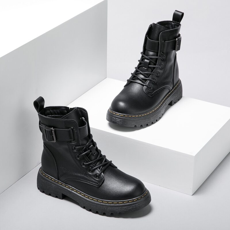 

Buckle Decor Combat Boots, Black