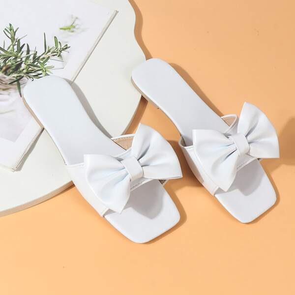 

Bow Decor Slide Sandals, White