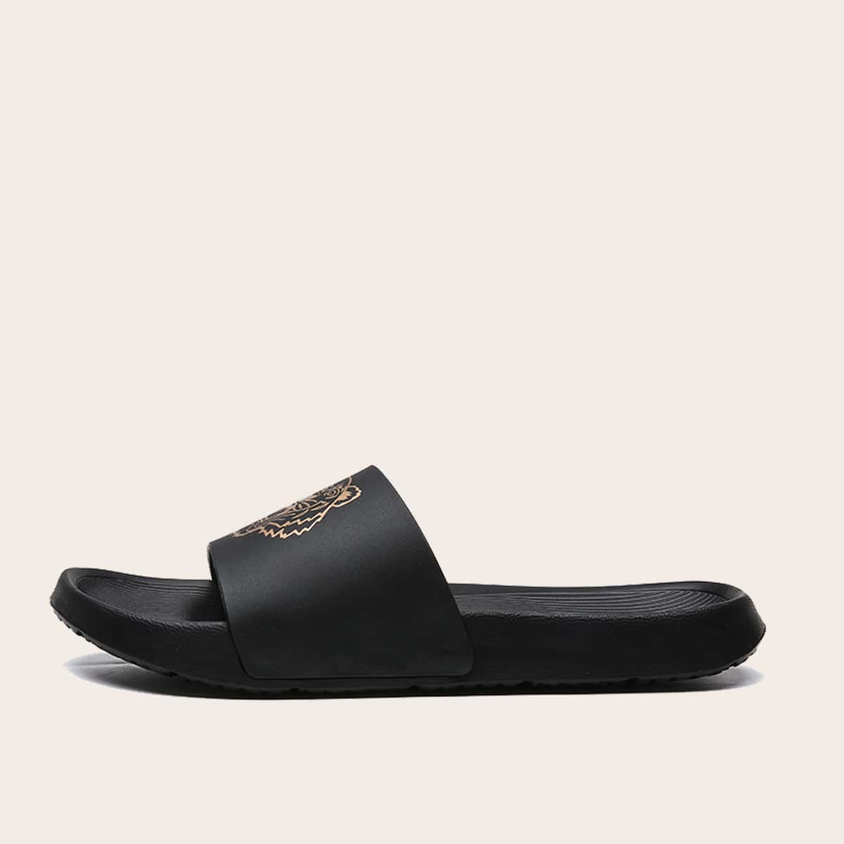 

Guys Tiger Graphic Open Toe Slides, Black