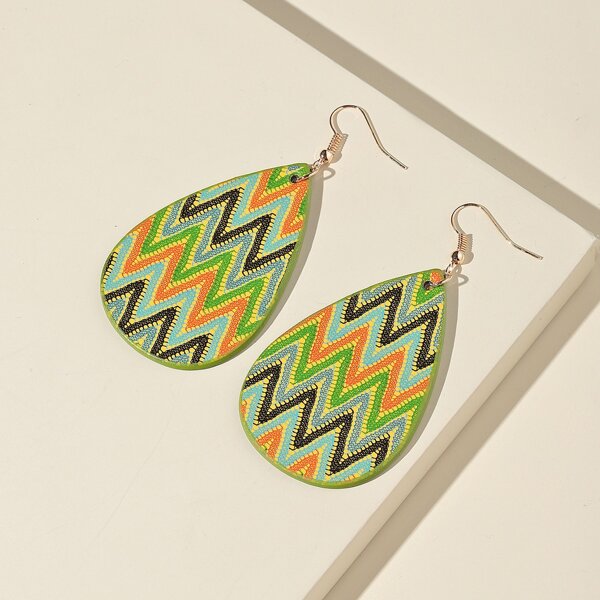 

Chevron Pattern Waterdrop Drop Earrings, Multicolor
