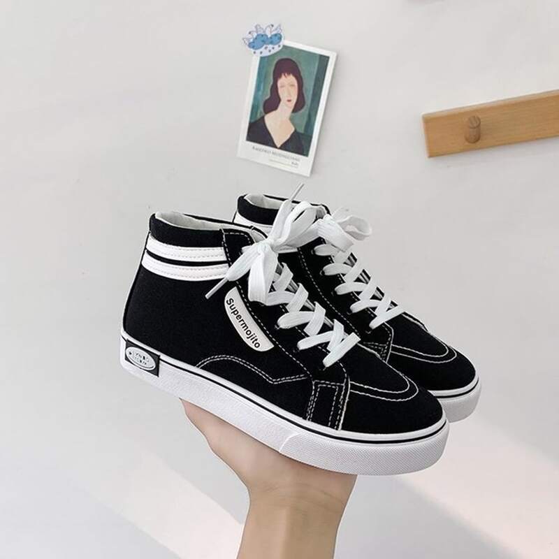 

High Top Stripe Lace-up Sneakers, Black
