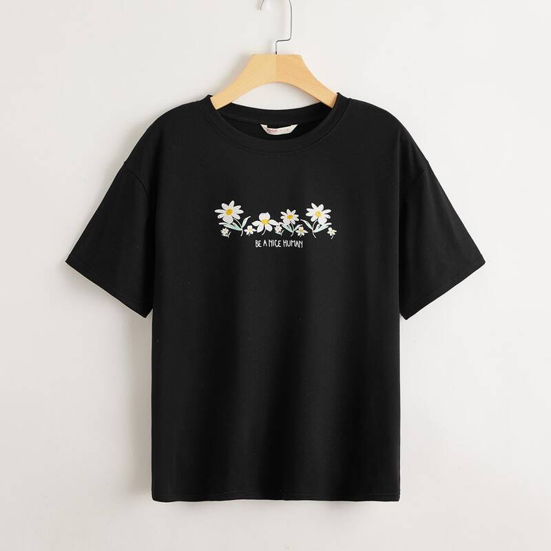 

Letter Flower Graphic Tee, Black