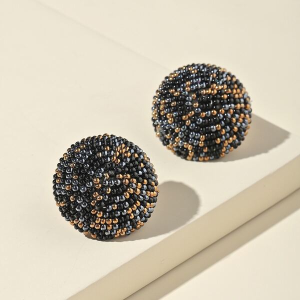 

Beaded Round Stud Earrings, Multicolor