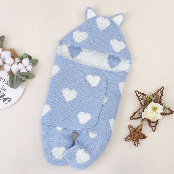 

Baby Girl 3D Ears Heart Pattern Swaddle Sleeping Bag, Baby blue