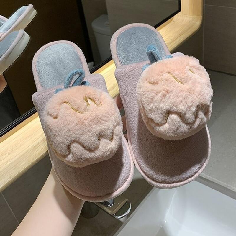 

Cartoon Decor Fluffy Slippers, Dusty pink