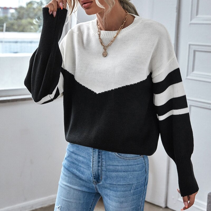 

Two Tone Drop Shoulder Sweater, Black and white