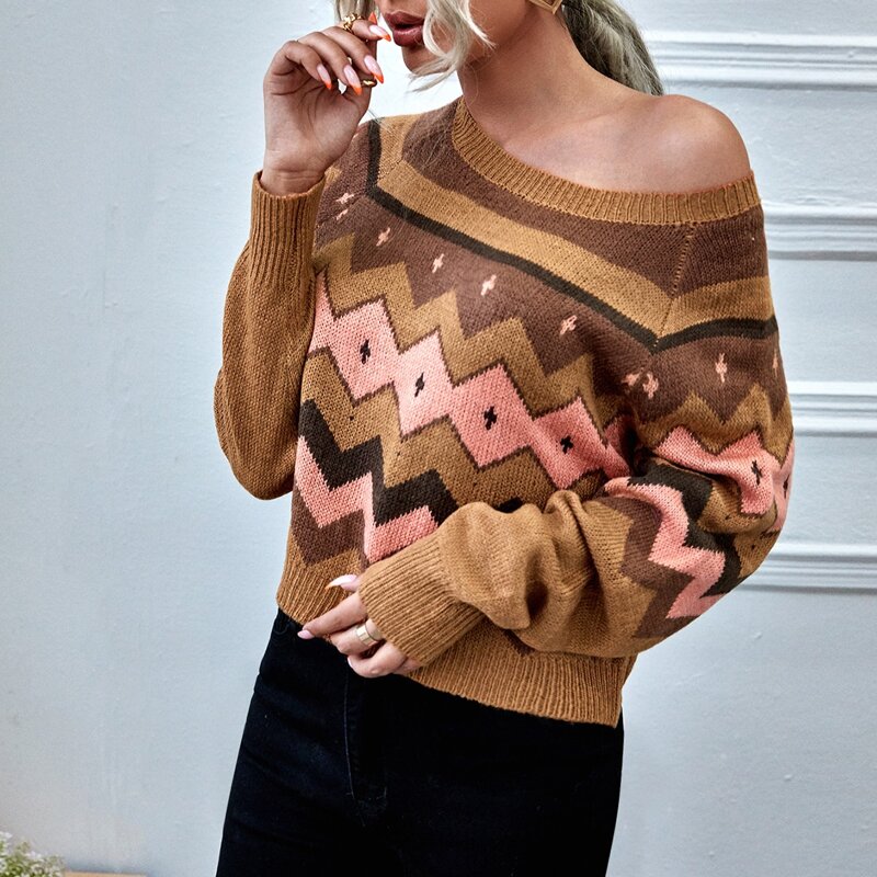 

Chevron Pattern Raglan Sleeve Sweater, Multicolor