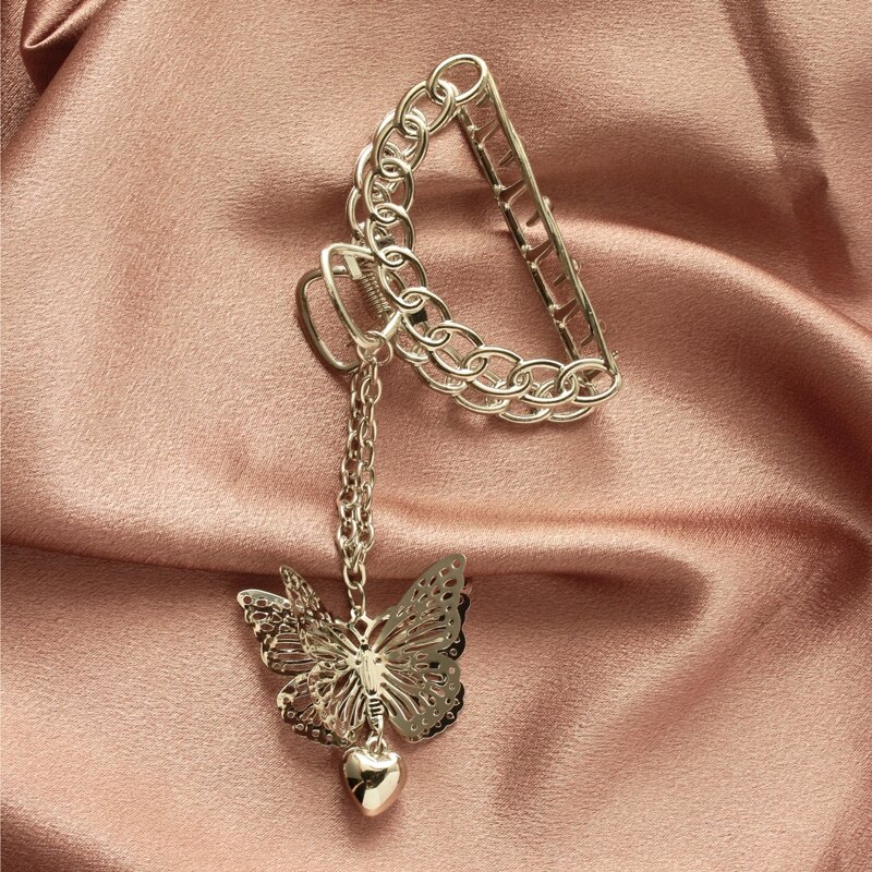 

Butterfly Decor Chain Hair Claw, Gold