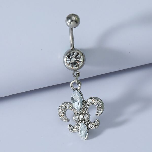 

Rhinestone Charm Belly Bar, Silver