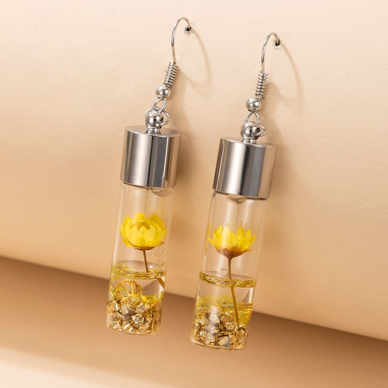 

Flower Design Drop Earrings, Silver
