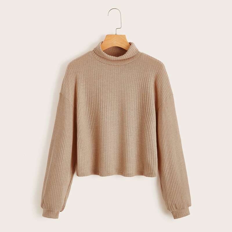 

Solid High Neck Sweater, Khaki