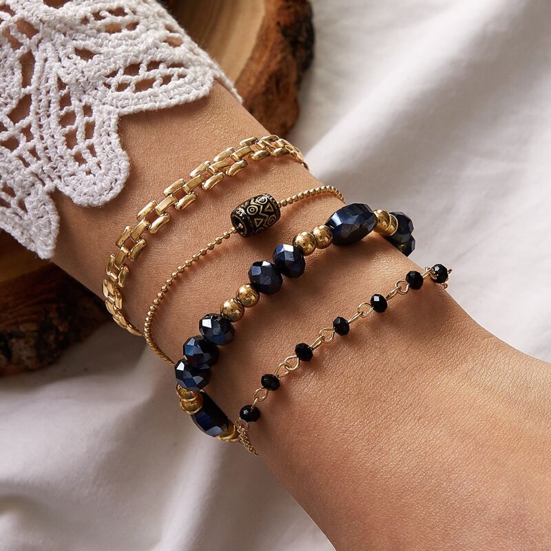 

4pcs Crystal Decor Chain Bracelet, Multicolor