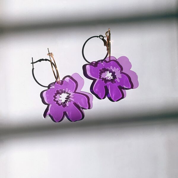 

Flower Drop Earrings, Purple
