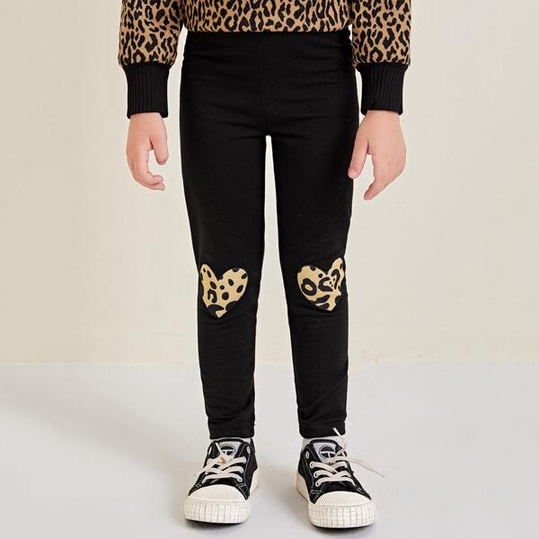 

Toddler Girls Leopard And Heart Print Leggings, Black