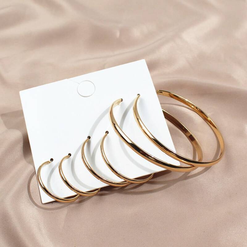 

3pairs Simple Hoop Earrings, Gold