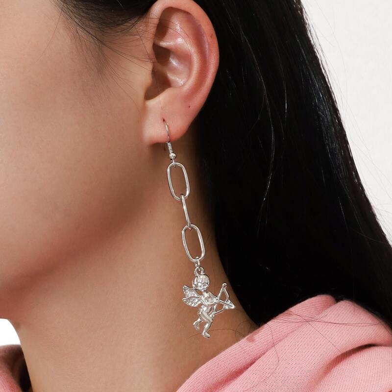 

Cupid Design Chain Drop Earrings, Silver