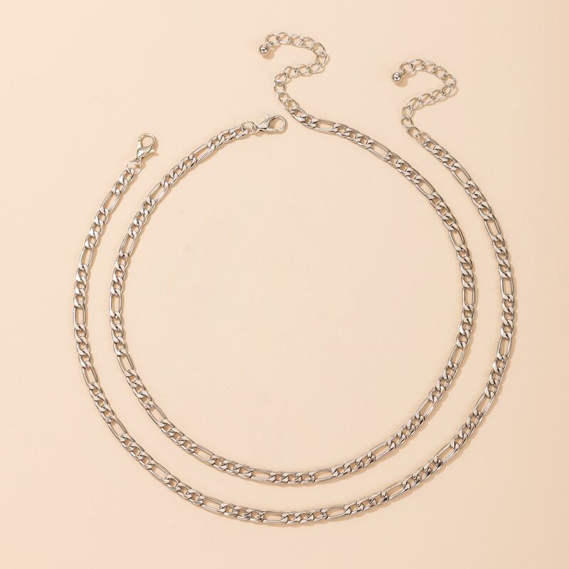 

2pcs Simple Chain Necklace, Silver
