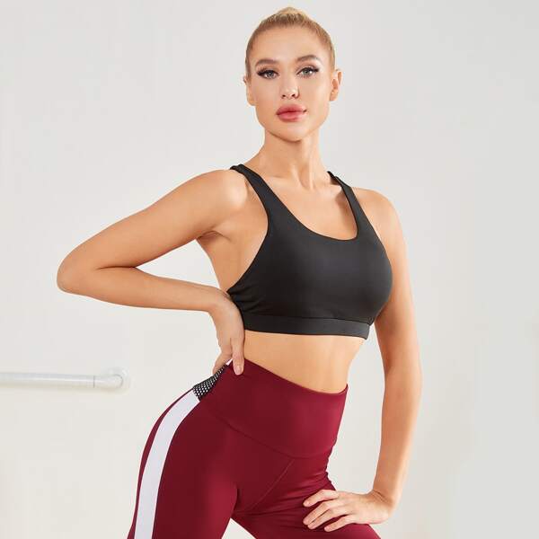 

Solid Strappy Sports Bra, Black