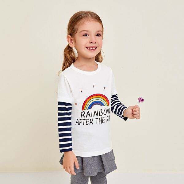 

Toddler Girls Rainbow And Slogan Graphic Combo Tee, White