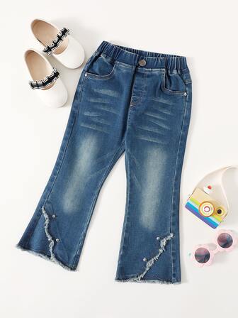 سراويل جينز للبنات الصغار الجيب الصاف كاجوال