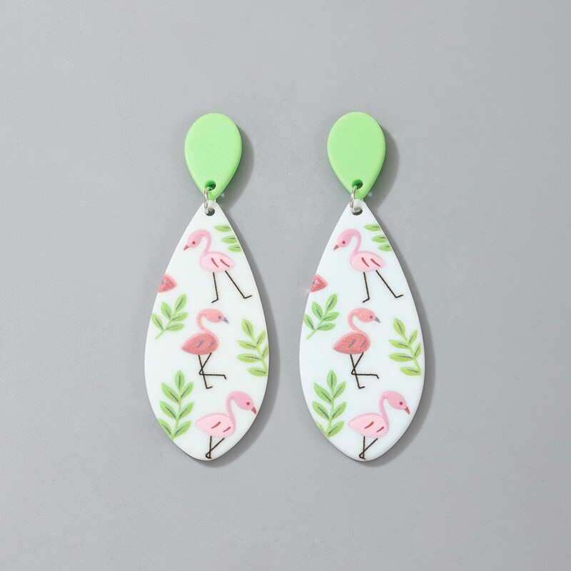 

Flamingo Print Waterdrop Earrings, Multicolor