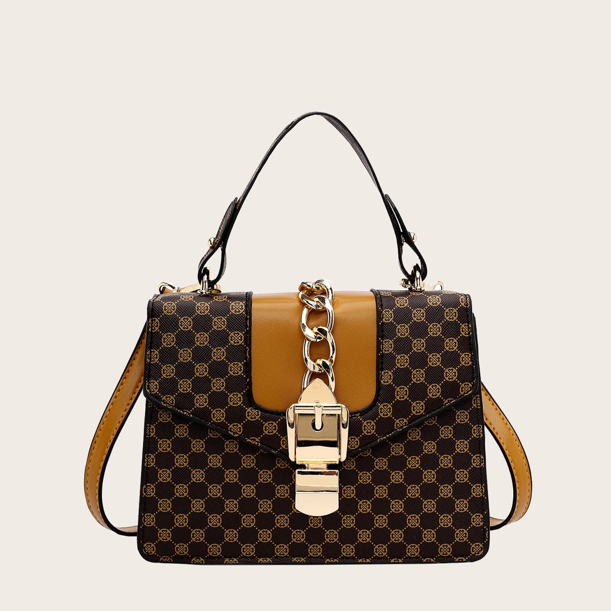Image of Chain Decor Graphic Flap Satchel Bag