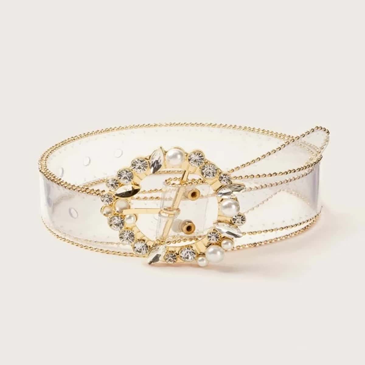 

Faux Pearl & Rhinestone Clear Belt