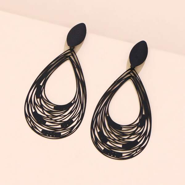 

Hollow Out Waterdrop Drop Earrings, Black