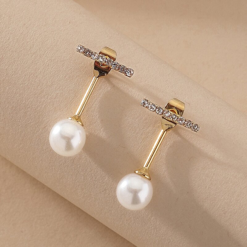 

1pair Rhinestone Decor Pearl Decor Earrings, Gold
