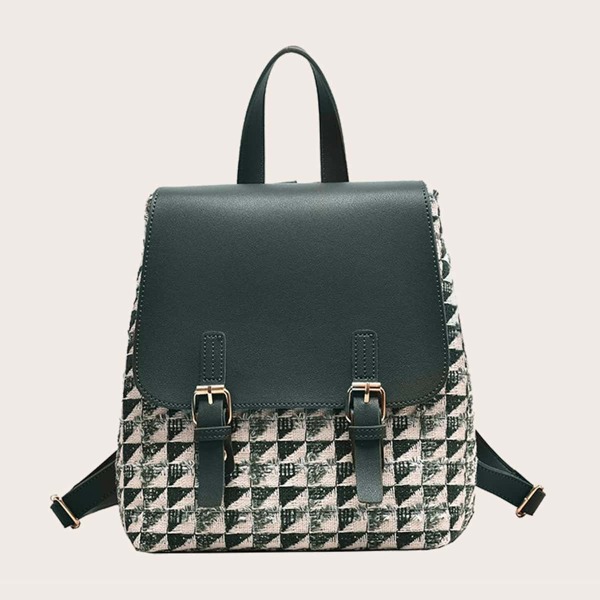 

Geometric Graphic Flap Backpack, Green