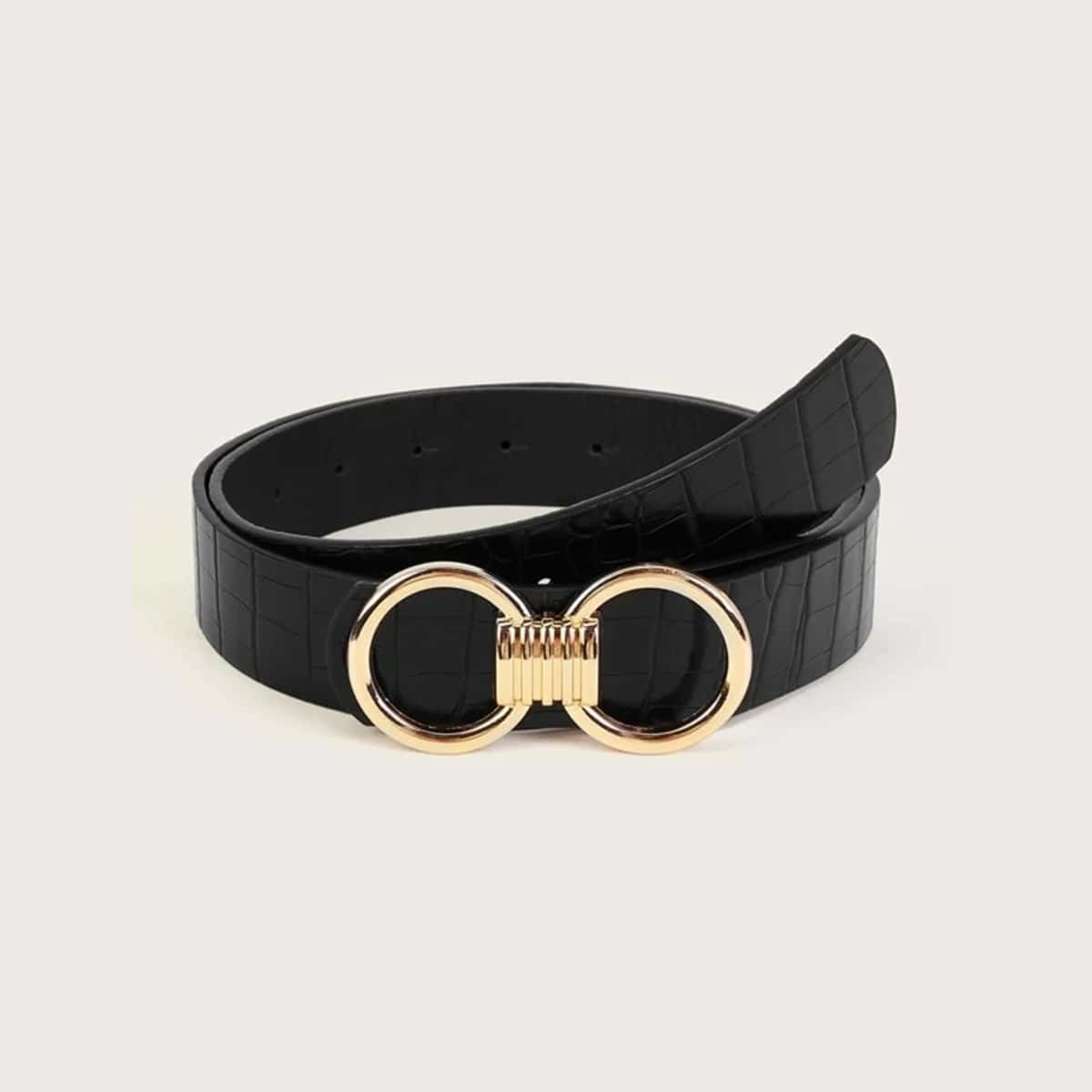 

Croc Embossed Ring Buckle Belt, Black