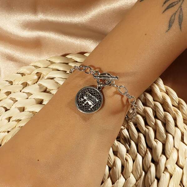 

Elephant Charm Bracelet, Antique silver