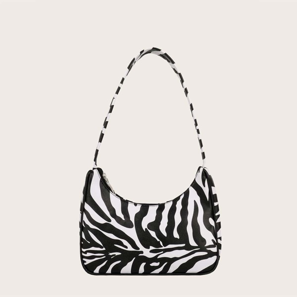 

Girls Zebra Print Baguette Bag, Black and white